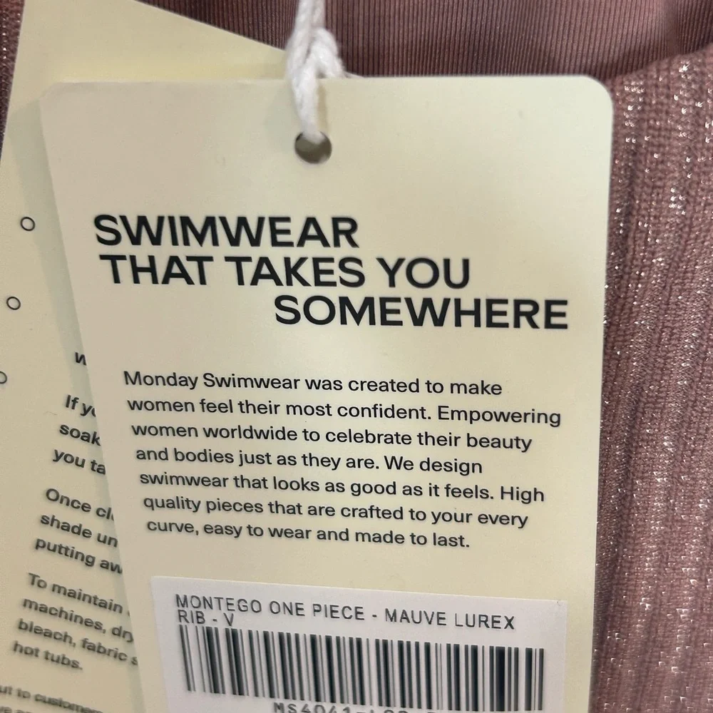 Monday Swimwear Shimmery Mauve Lurex One-Piece with Gold Accent